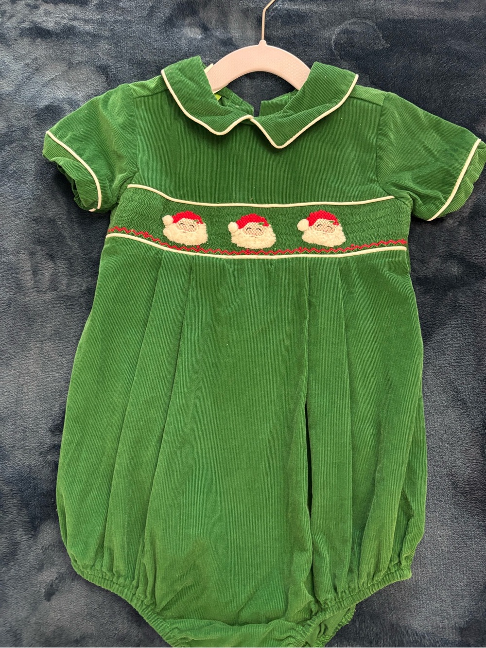 Green Smocked Santa Corduroy Baby Bubblesuit